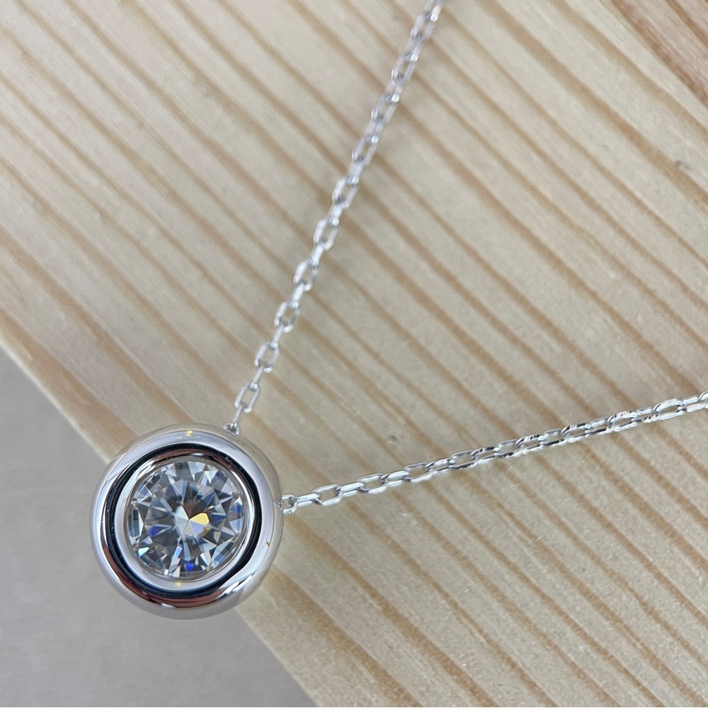 1 CTW Moissanite Diamond Bezel Necklace In 18K Plated S925